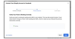 Facebook pixel i Shopify nettbutikk status aktiv