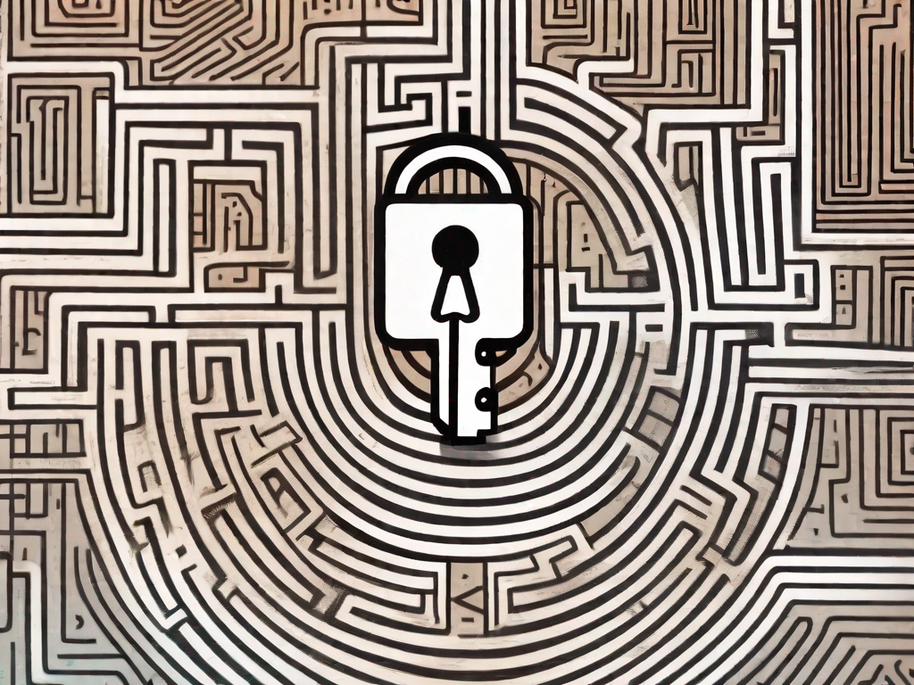 A complex maze with a key at the beginning and a lock at the end