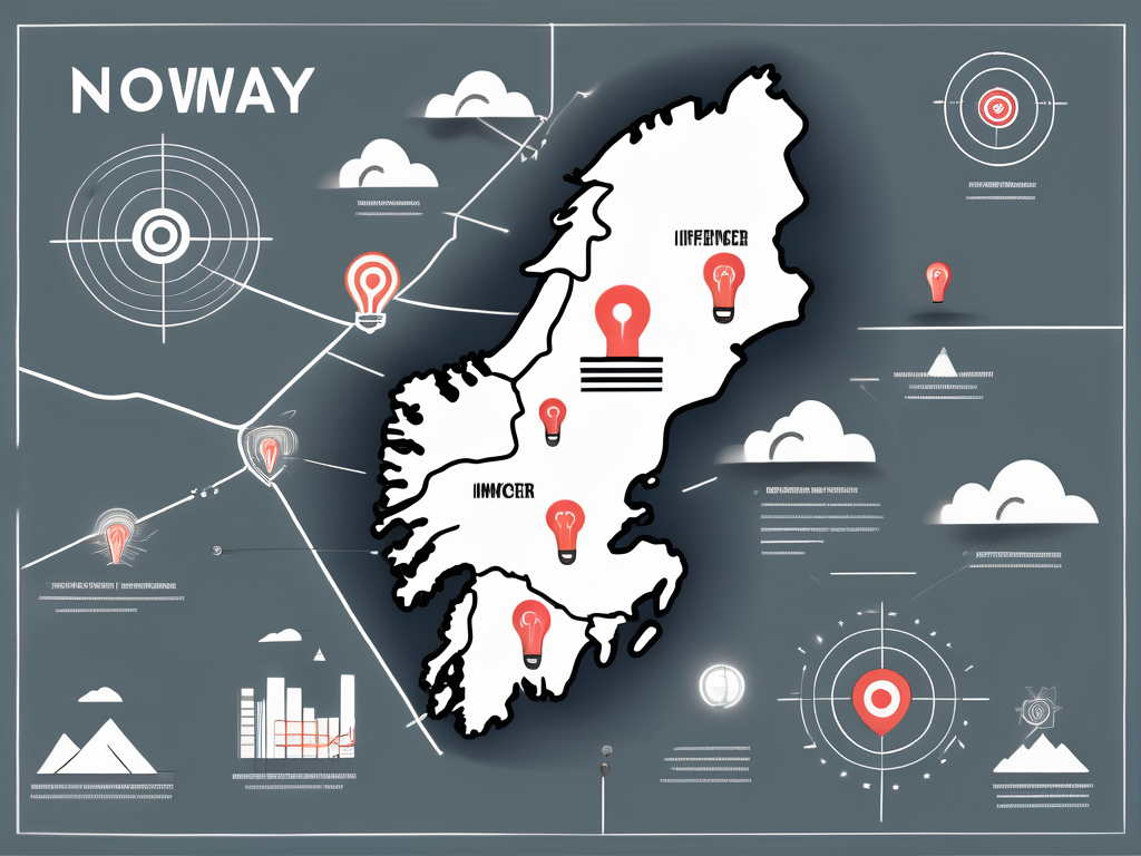 A digital map of norway with various symbols like a megaphone