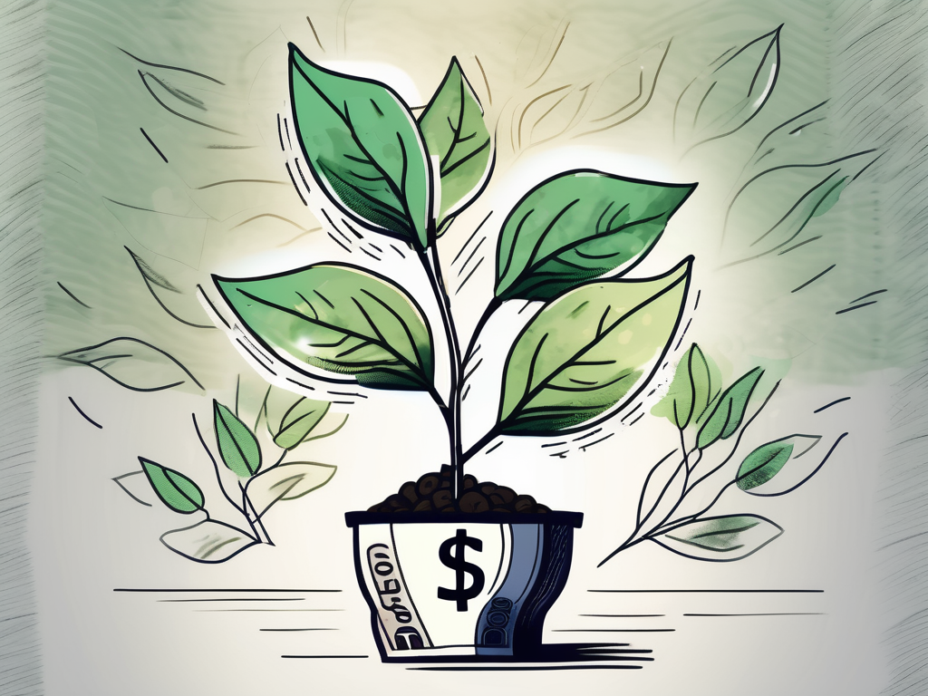 A growing plant with currency notes as leaves