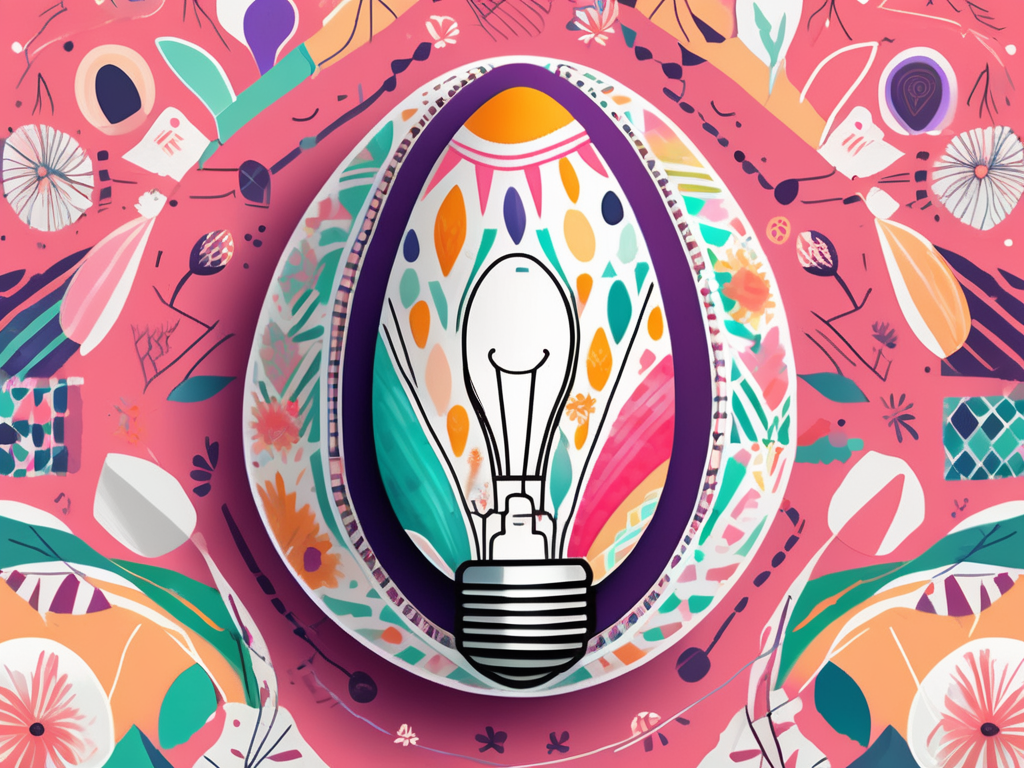 A colorful easter egg creatively painted with various abstract patterns