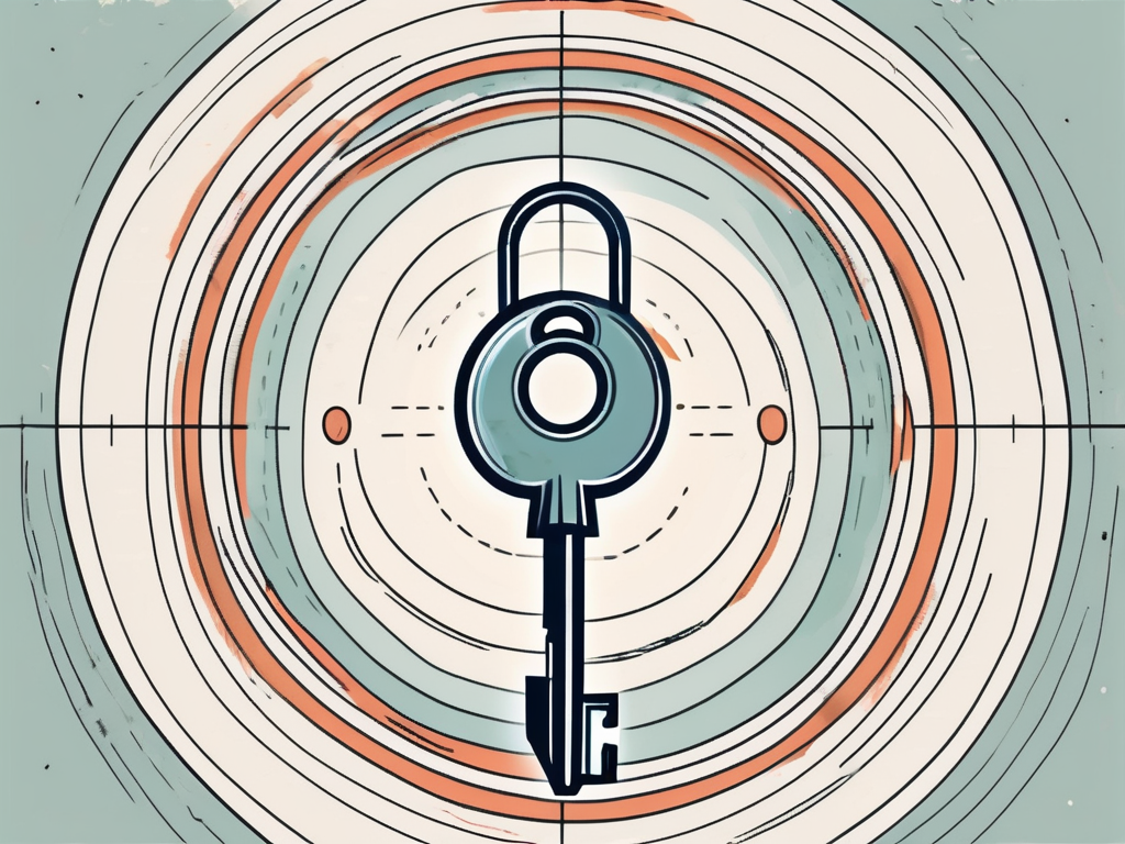 A large key unlocking a target