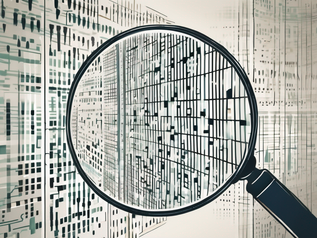 A magnifying glass focusing on a computer screen displaying a series of binary codes